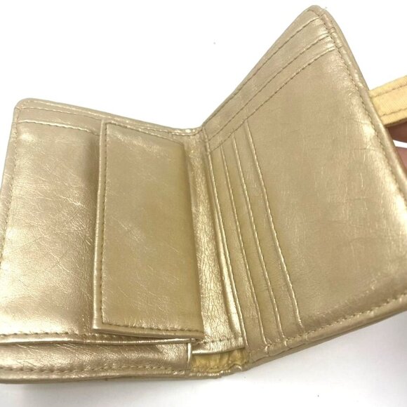 Lulu Gold Quilted Hearts Bifold Wallet Preowned Card Slots Coin Compartment - Picture 3 of 11